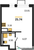 Планировка студии(квартира) площадью 25.74 квадратных метров в “ЖК Алхимово”