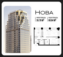 Планировка двухкомнатной(квартира) площадью 60.84 квадратных метров в “ЖК НОВА”