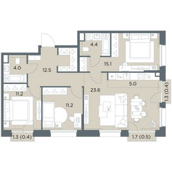 Планировка 4+ комнатной(квартира) площадью 88.3 квадратных метров в ЖК “ЖК Станиславский”