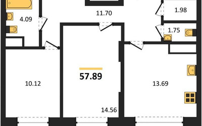 Планировка двухкомнатной(квартира) площадью 57.89 квадратных метров в ЖК “ЖК Новотомилино”