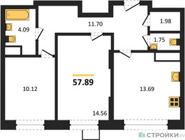 Планировка двухкомнатной(квартира) площадью 57.89 квадратных метров в “ЖК Новотомилино”