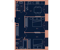 Планировка двухкомнатной(квартира) площадью 55.3 квадратных метров в “ЖК Era (Эра)”