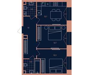 Планировка двухкомнатной(квартира) площадью 55.3 квадратных метров в ЖК “ЖК Era (Эра)”