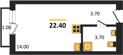 Планировка студии(квартира) площадью 22.4 квадратных метров в ЖК “ЖК Первый квартал”