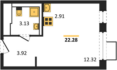 Планировка студии(квартира) площадью 22.28 квадратных метров в ЖК “Квартал Сабурово”