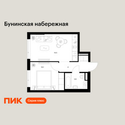 Планировка однокомнатной(квартира) площадью 32.4 квадратных метров в ЖК “Бунинская набережная”