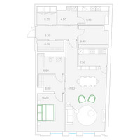Планировка однокомнатной(квартира) площадью 117.8 квадратных метров в “ЖК Клубный дом Duo (Дуо)”