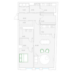 Планировка однокомнатной(квартира) площадью 117.8 квадратных метров в ЖК “ЖК Клубный дом Duo (Дуо)”