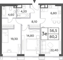 Планировка трехкомнатной(квартира) площадью 80.2 квадратных метров в “ЖК Will Towers (Вилл Тауэрс)”