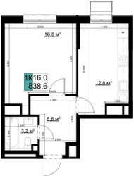 Планировка однокомнатной(квартира) площадью 38.6 квадратных метров в ЖК “ЖК Одинцово Сити”