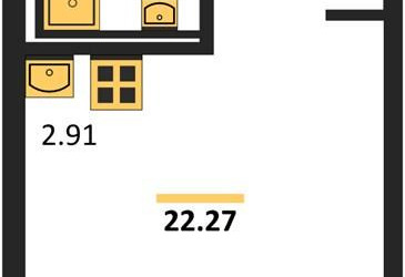 Планировка студии(квартира) площадью 22.27 квадратных метров в ЖК “ЖК Молжаниново”