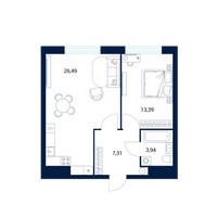 Планировка однокомнатной(апартаменты) площадью 50.2 квадратных метров в “МФК DIUS (Диус)”