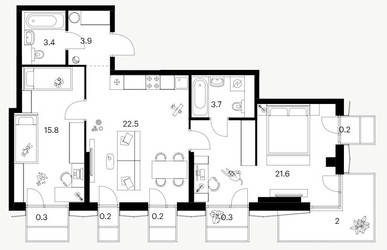 Планировка двухкомнатной(квартира) площадью 74.1 квадратных метров в ЖК “ЖК 2-й Иртышский”