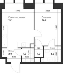 Планировка однокомнатной(квартира) площадью 36.4 квадратных метров в ЖК “ЖК Войс”