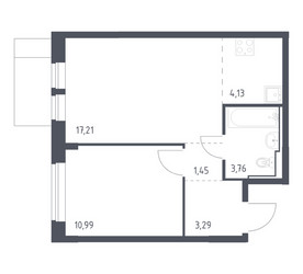 Планировка однокомнатной(квартира) площадью 40.83 квадратных метров в ЖК “ЖК Молжаниново”