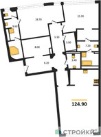 Планировка двухкомнатной(квартира) площадью 124.9 квадратных метров в “ЖК Nicole (Николь)”