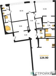 Планировка двухкомнатной(квартира) площадью 124.9 квадратных метров в ЖК “ЖК Nicole (Николь)”
