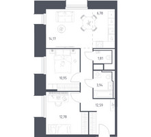 Планировка двухкомнатной(апартаменты) площадью 63.02 квадратных метров в “ЖК Скай Спутник”