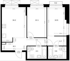 Планировка двухкомнатной(квартира) площадью 59.5 квадратных метров в “ЖК Ильинские луга”