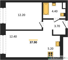 Планировка однокомнатной(квартира) площадью 37.9 квадратных метров в “Жилые кварталы Белый Град”