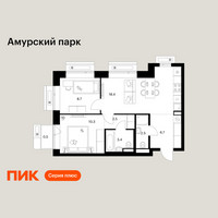 Планировка двухкомнатной(квартира) площадью 53 квадратных метров в “ЖК Амурский парк”