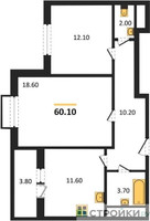 Планировка двухкомнатной(квартира) площадью 60.1 квадратных метров в “ЖК Римский”
