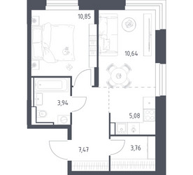 Планировка однокомнатной(квартира) площадью 41.74 квадратных метров в ЖК “ЖК Квартал Строгино”