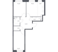 Планировка двухкомнатной(квартира) площадью 72.33 квадратных метров в “ЖК ЭкоБунино (Южное Бунино)”