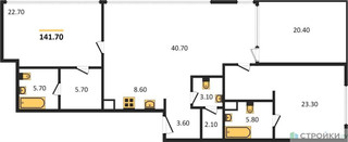 Планировка двухкомнатной(квартира) площадью 140.9 квадратных метров в “ЖК Logos (Логос)”