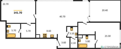 Планировка двухкомнатной(квартира) площадью 140.9 квадратных метров в ЖК “ЖК Logos (Логос)”