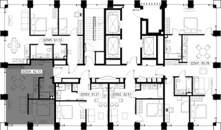 Планировка однокомнатной(квартира) площадью 42.7 квадратных метров в “ЖК SET (Сет)”
