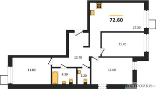 Планировка трехкомнатной(квартира) площадью 72.6 квадратных метров в “ЖК Никольский квартал Отрада”