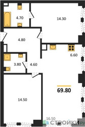 Планировка двухкомнатной(квартира) площадью 69.8 квадратных метров в ЖК “ЖК Мангазея на Тульской”