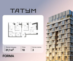 Планировка трехкомнатной(квартира) площадью 81.1 квадратных метров в “ЖК Татум”