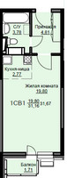 Планировка студии(квартира) площадью 32.2 квадратных метров в “ЖК Соболевка”