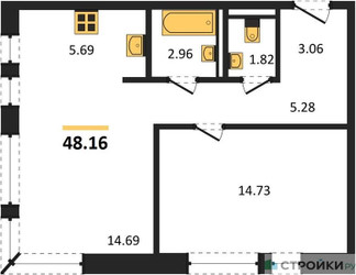 Планировка однокомнатной(квартира) площадью 48.16 квадратных метров в ЖК “ЖК Егорово Парк”