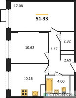 Планировка двухкомнатной(квартира) площадью 50.6 квадратных метров в “ЖК Пригород Лесное”