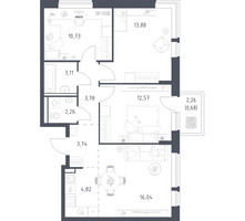 Планировка трехкомнатной(квартира) площадью 71.61 квадратных метров в “ЖК Егорово Парк”