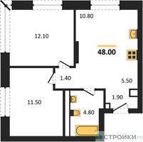 Планировка двухкомнатной(квартира) площадью 48 квадратных метров в “ЖК Верейская 41”