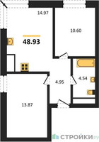 Планировка двухкомнатной(квартира) площадью 49.1 квадратных метров в “ЖК Clementine (Клементин)”