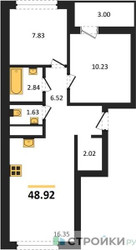 Планировка двухкомнатной(квартира) площадью 48.92 квадратных метров в ЖК “ЖК ВОСТОК II”