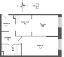 Планировка двухкомнатной(квартира) площадью 48.8 квадратных метров в “ЖК КИНОКВАРТАЛ”