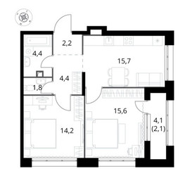 Планировка двухкомнатной(квартира) площадью 60.6 квадратных метров в ЖК “ЖК 1-й Саларьевский (Первый Саларьевский)”