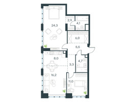 Планировка трехкомнатной(квартира) площадью 86 квадратных метров в “ЖК Левел Южнопортовая”