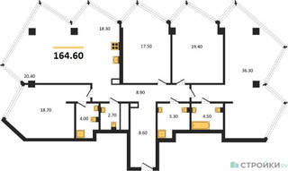 Планировка 4+ комнатной(квартира) площадью 164.6 квадратных метров в “ЖК Монблан”