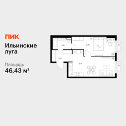 Планировка однокомнатной(квартира) площадью 46.43 квадратных метров в ЖК “ЖК Ильинские луга”