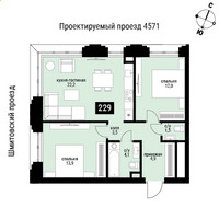 Планировка двухкомнатной(квартира) площадью 62.1 квадратных метров в “ЖК Шелепиха (Cosmopolit)”