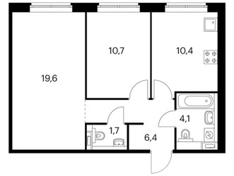Планировка двухкомнатной(квартира) площадью 53.1 квадратных метров в ЖК “ЖК Ильинские луга”