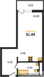 Планировка студии(квартира) площадью 31.44 квадратных метров в ЖК “ЖК Riga Hills (Рига Хиллс)”