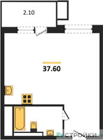 Планировка однокомнатной(квартира) площадью 37.5 квадратных метров в “ЖК Гоголь парк”